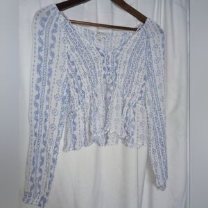 True Craft M Blue & White Boho Shirt Fairy Flowy Festival Babygirl Scandi Hippie